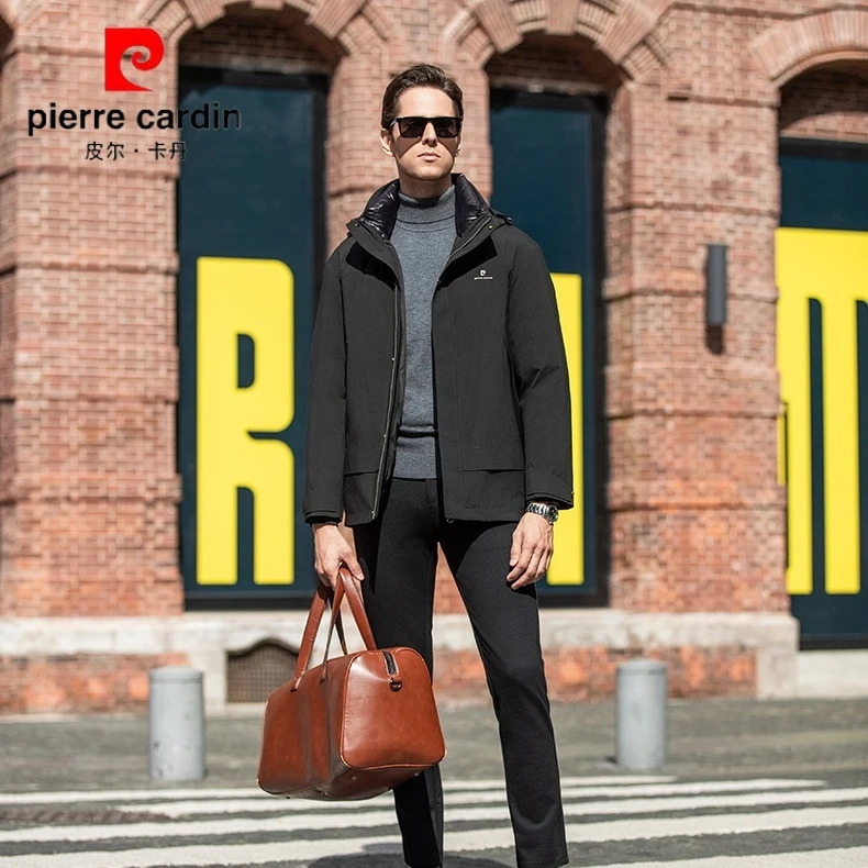 皮尔卡丹冬季新款男士可脱卸鹅绒服商务休闲加厚保暖防风羽绒服