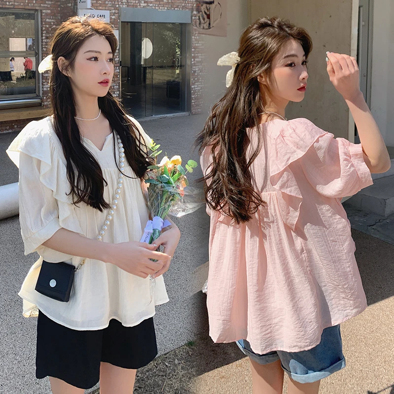 孕妇装夏装2025新款韩版百搭短袖上衣宽松显瘦甜美减龄娃娃衫夏季