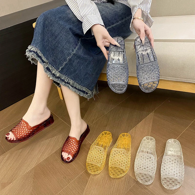 泰国外穿水晶拖超软底镂空露趾坡跟防滑拖鞋6色