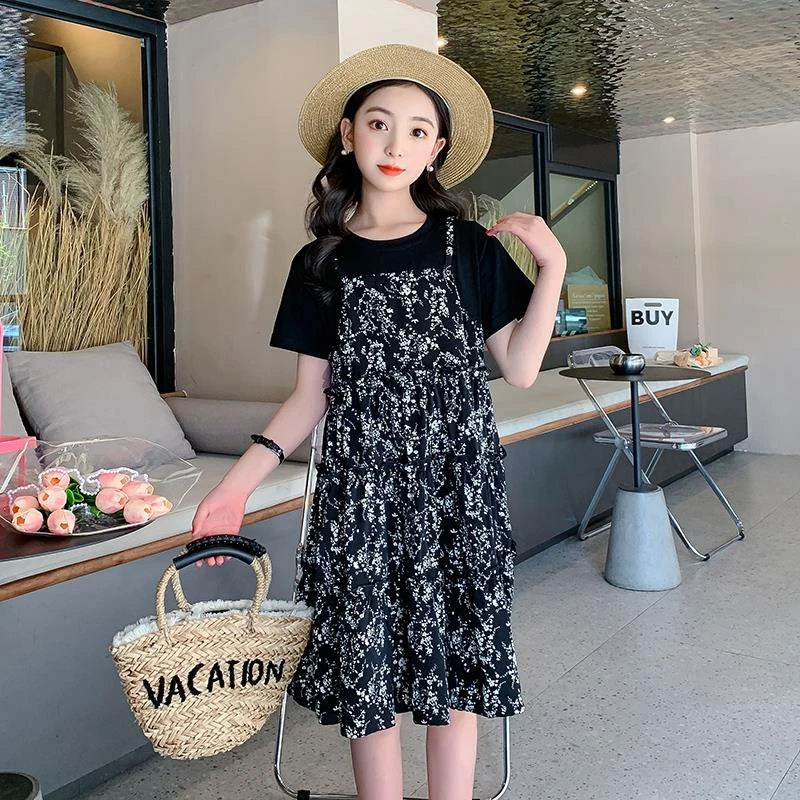 女童雪纺连衣裙夏装2025新款女大童碎花裙儿童夏季假