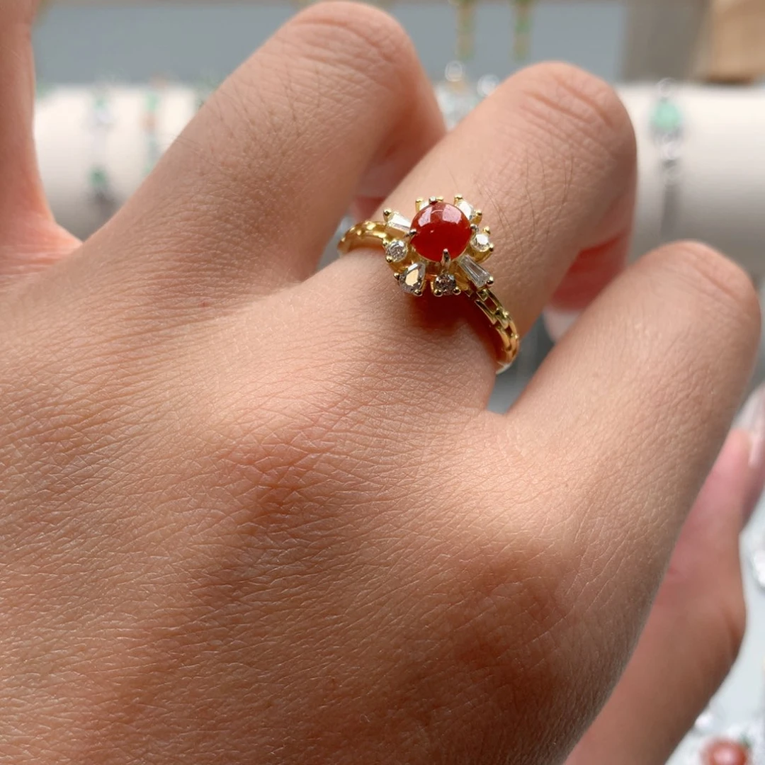 翡翠戒指银S925镶嵌戒指