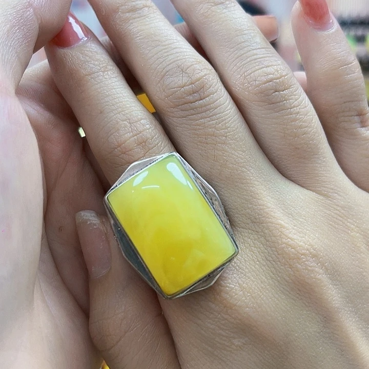 琥珀银S925镶嵌颈饰戒指