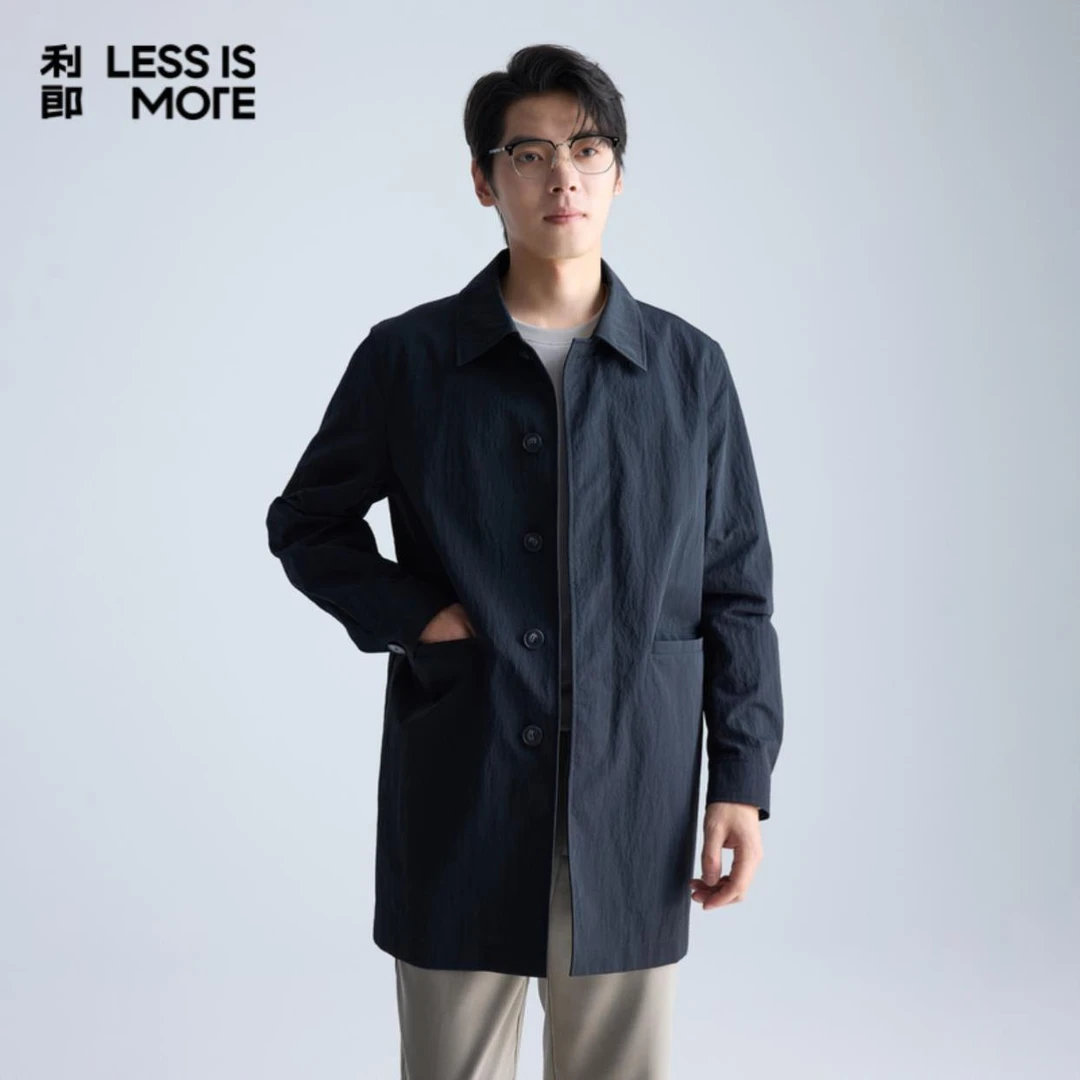 利郎【压褶纹理】新款男士春秋长袖时尚简约宽松中长款翻领商务风衣