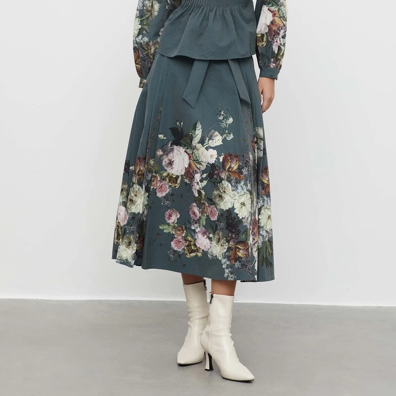 圣迪奥新品设计感复古气质时尚百搭印花半身裙S233Z1132