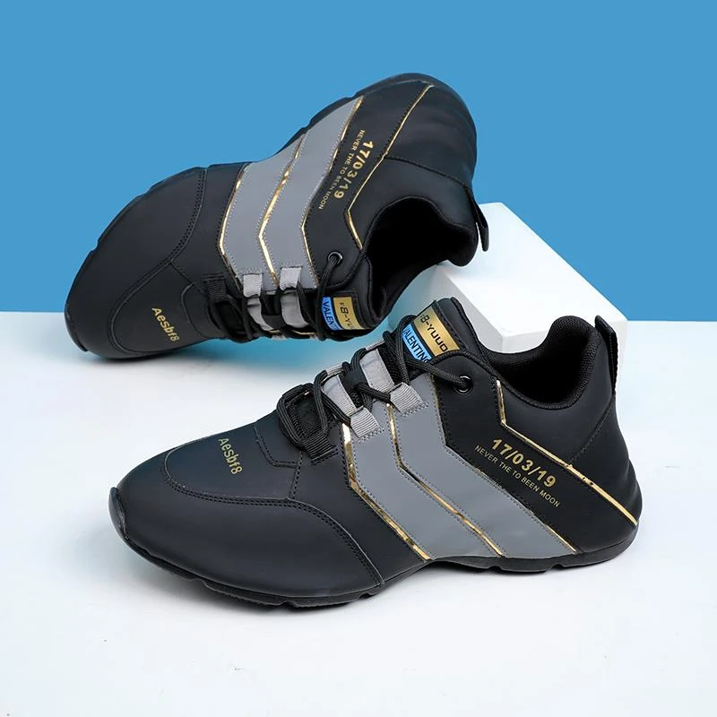 秋冬真皮老爹鞋欧洲站男鞋新款休闲运动鞋厚底黑金男加厚包底鞋男