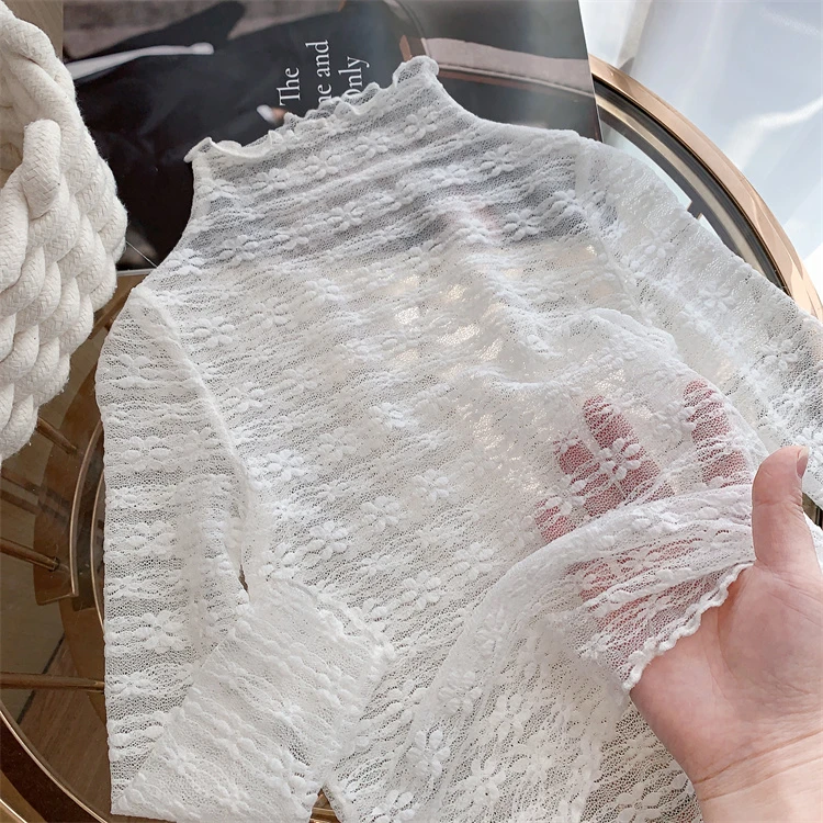 【现货】米米哈罗女童蕾丝打底衫儿童上衣薄款叠穿长袖T恤C25030