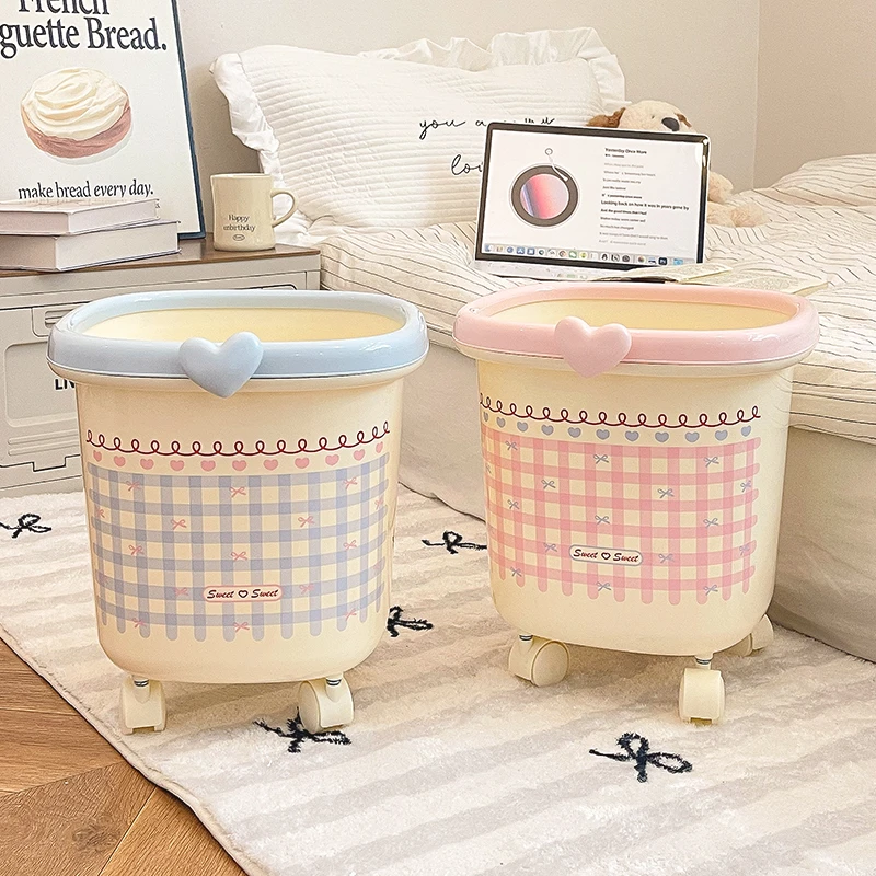 垃圾桶家用带滑轮可移动客厅可爱少女卧室房间内装饰高颜值ins风