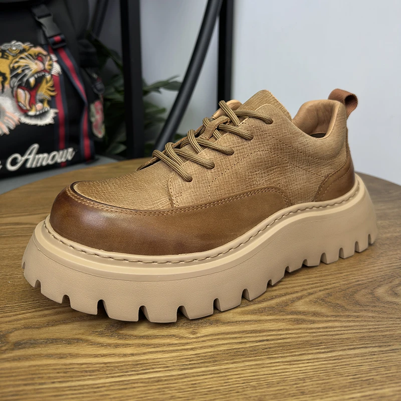 真皮男士工装鞋轻底实心厚底男鞋时尚商务休闲鞋复古英伦风潮男鞋