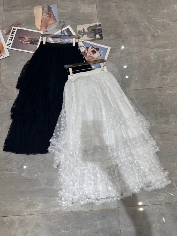 半身裙自然腰蛋糕裙长裙蕾丝时尚网纱裙夏季