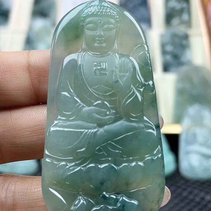 颈饰未镶嵌翡翠天然翡翠A货阿弥陀佛