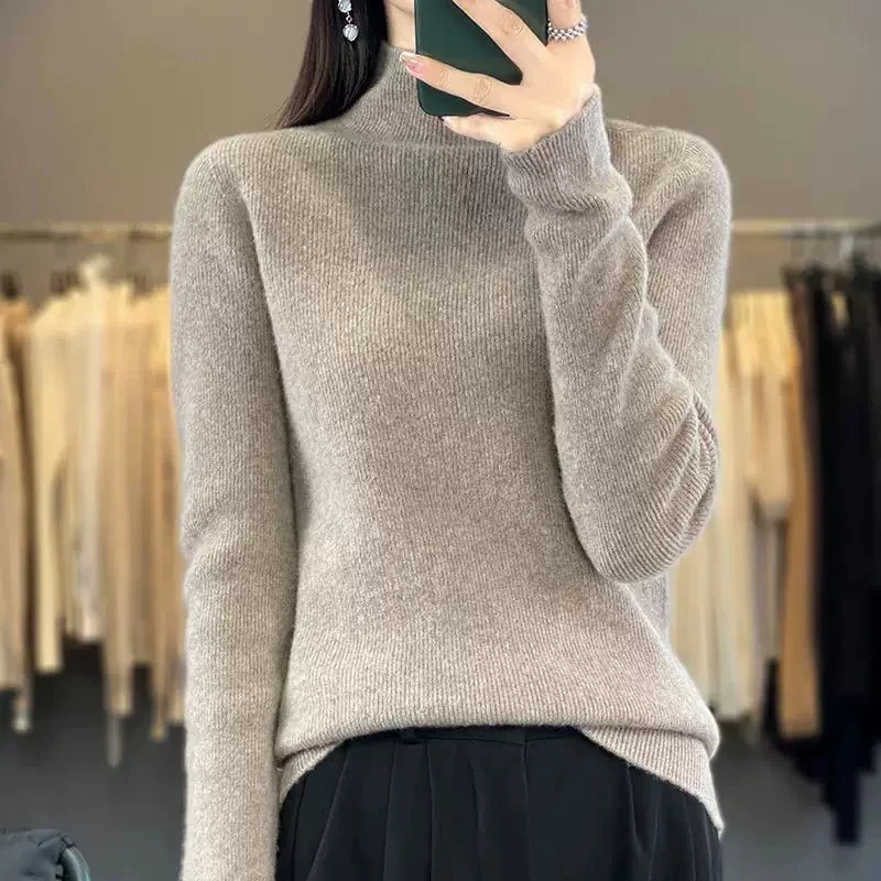 【009】修身款一线成衣羊毛半高领抽条针织衫长袖修身加厚