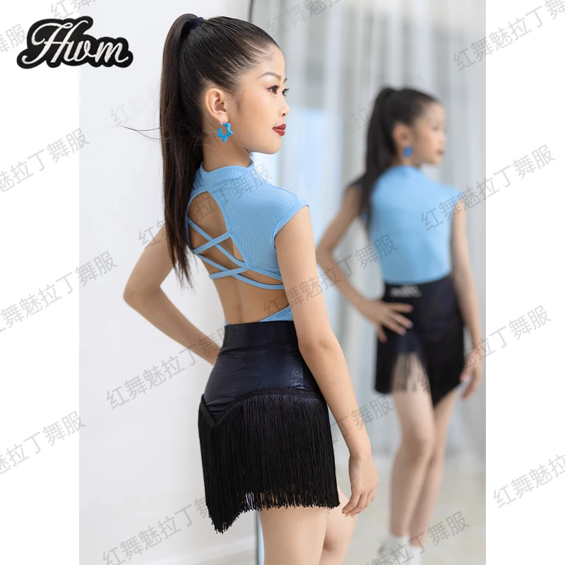 红舞魅拉丁舞服女童新款夏季高级感露背上衣流苏裙专业练功服套装