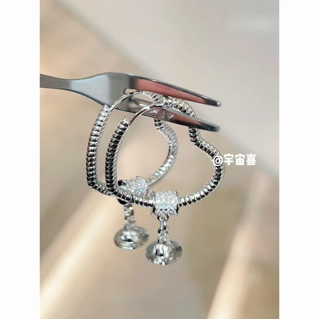 铜合金锆石耳饰  L3-046【银色爱心白锆耳扣耳圈坠星球orb】