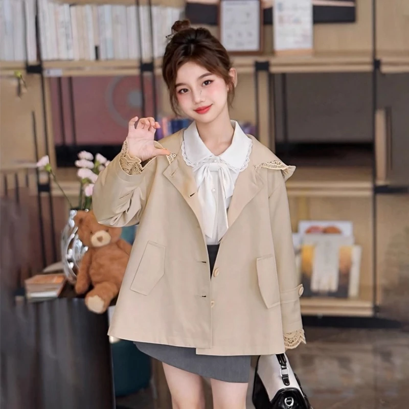 女童中长款连帽风衣外套2025秋季新款大童儿童女孩休闲风衣上衣