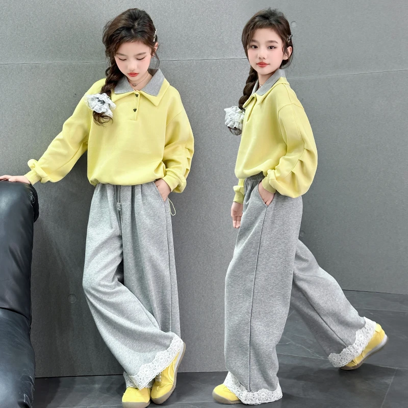 女童套装秋款2025新款洋气时髦潮阔腿裤两件套女孩超好看韩系秋装