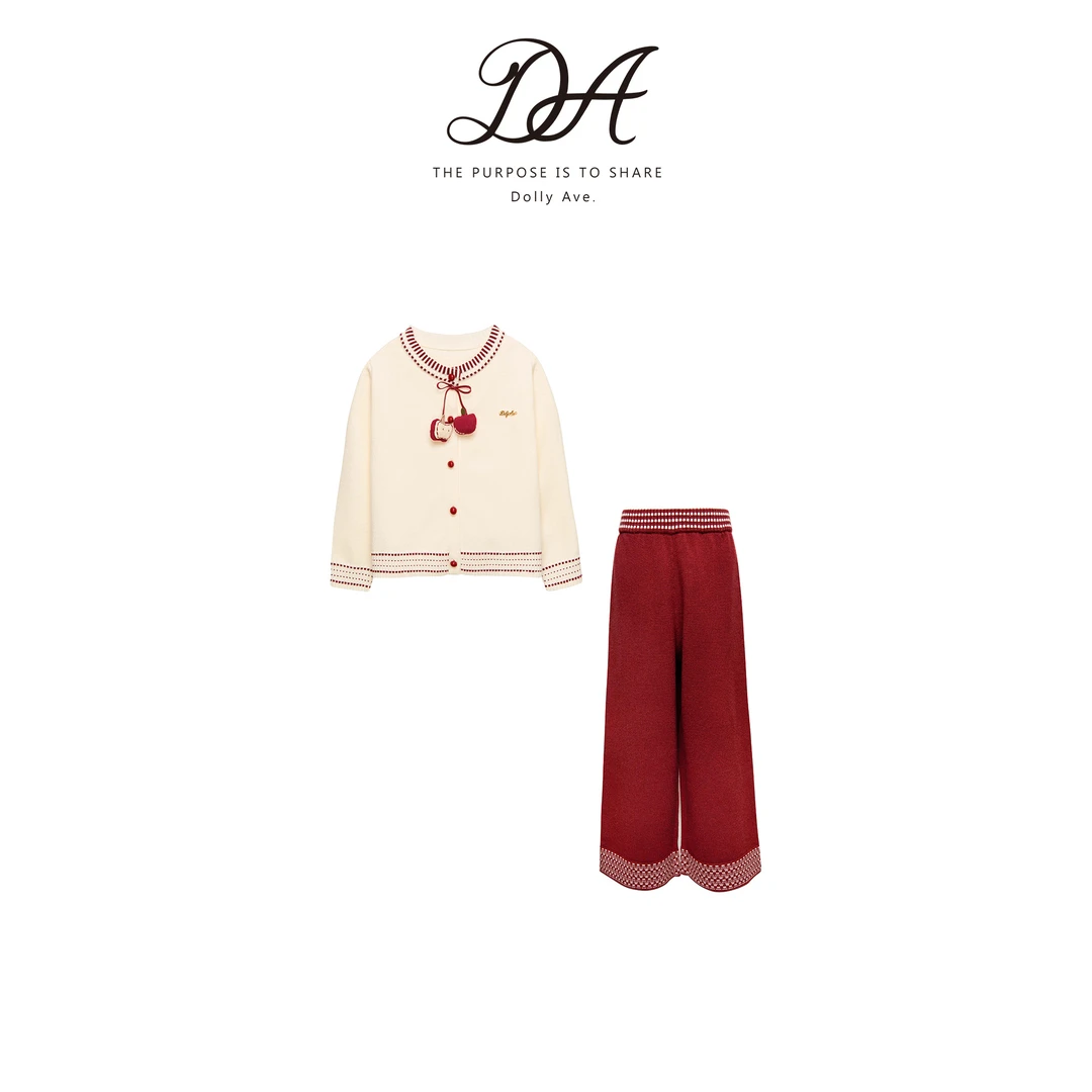 Dolly Ave「少女系列」苹乐 轻奢莫代尔混纺刺绣女童秋冬新款套装