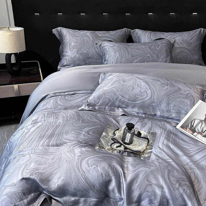 高级感A类夏天冰丝四件套丝滑裸睡被套凉感床单轻奢床上用品4