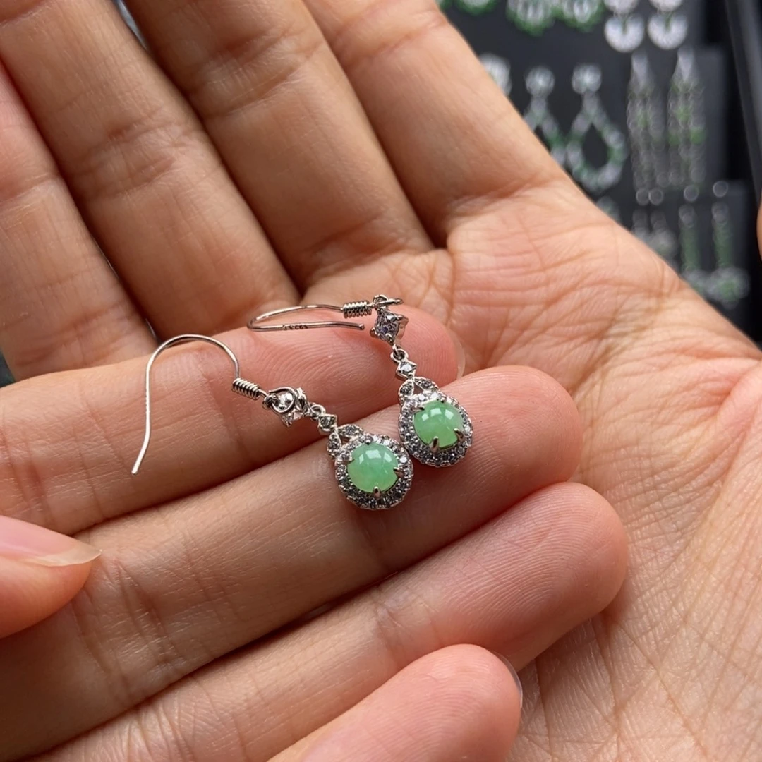 翡翠银S925镶嵌耳饰