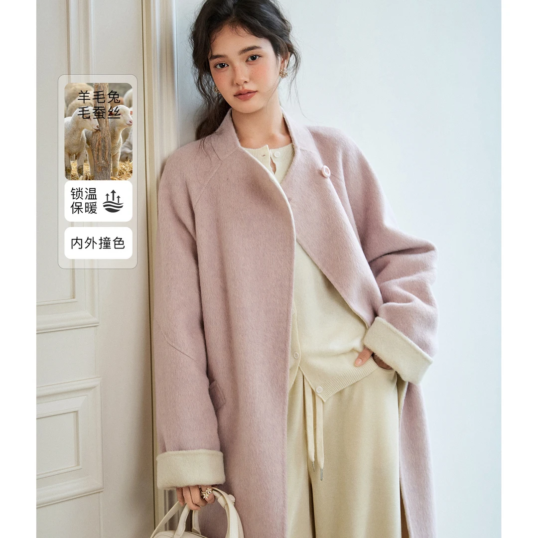 NAGUAGU/南瓜谷【克里斯汀大衣】丝羊毛兔毛女装毛呢FY4MN0066-A/D
