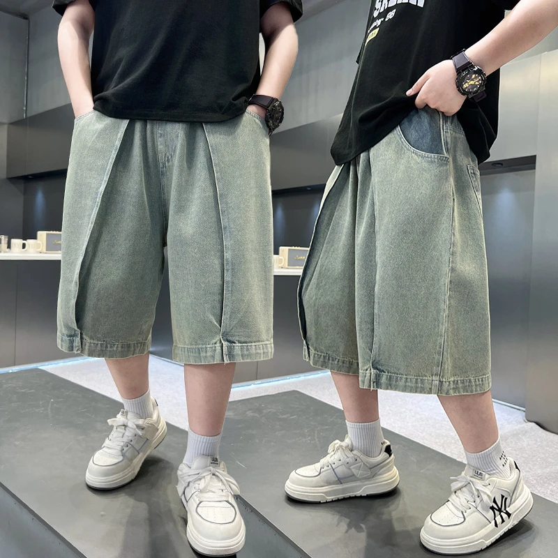 儿童装男童夏装薄款裤子2025新款中大童夏季弯刀牛仔短裤夏款中裤