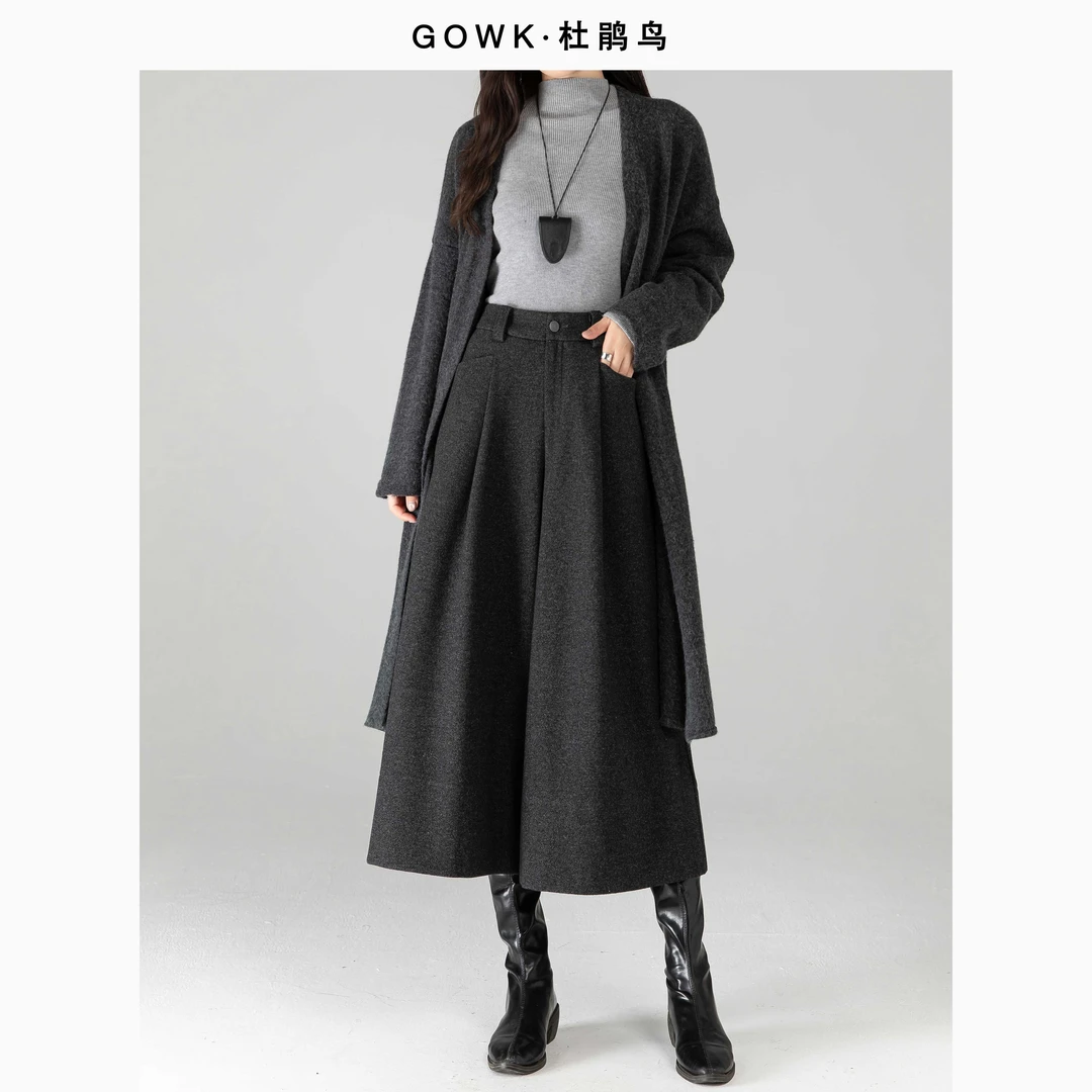 GOWK/杜鹃鸟素纨垂影 | 设计师款八分裤裙外穿宽松高腰显瘦配靴子