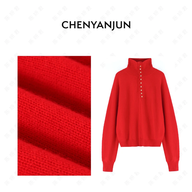 陈妍君【圣诞红软糯羊毛高领针织衫】CHENYANJUN CYJ-WWO114-6775