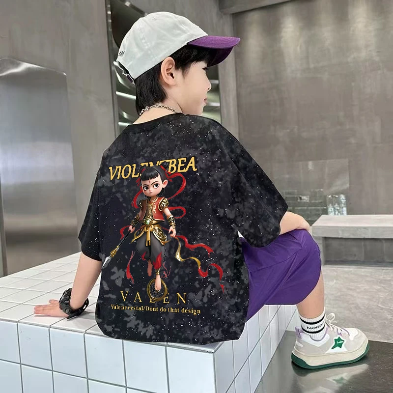 【100%纯棉】儿童T恤短袖2025年新款男童夏款半袖潮T男孩撒银上衣T