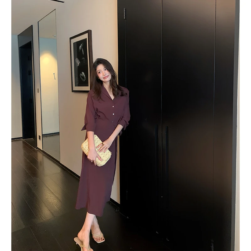 【ALONE SAVOR】龍喜儿 流枫落红 气质优雅v领收腰显瘦连衣裙M803