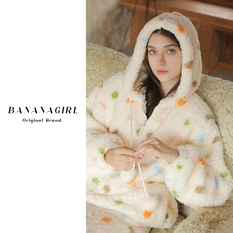 Bananagirl【冬日恋人】睡衣女秋冬连帽睡袍循环蓄温速暖家居服外穿