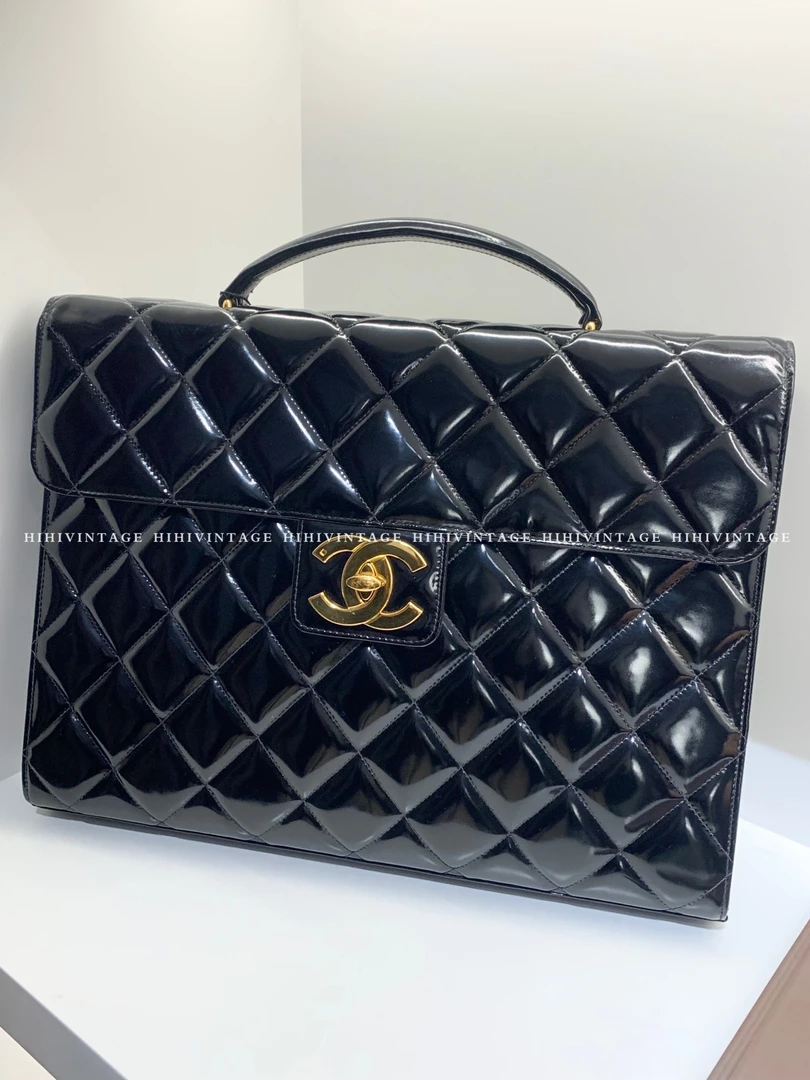 95新 Chanel/香奈儿 HIHI/黑金漆皮公文包 4开8774285JL