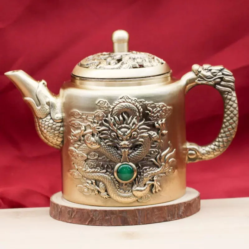 黄铜龙凤茶壶摆件家居办公室装饰用品