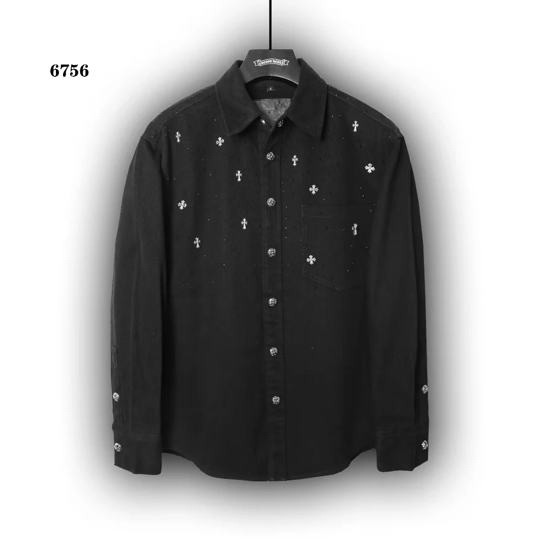 【6756】轻奢高级感重工银钻满天星牛仔衬衫外套（男女同款）