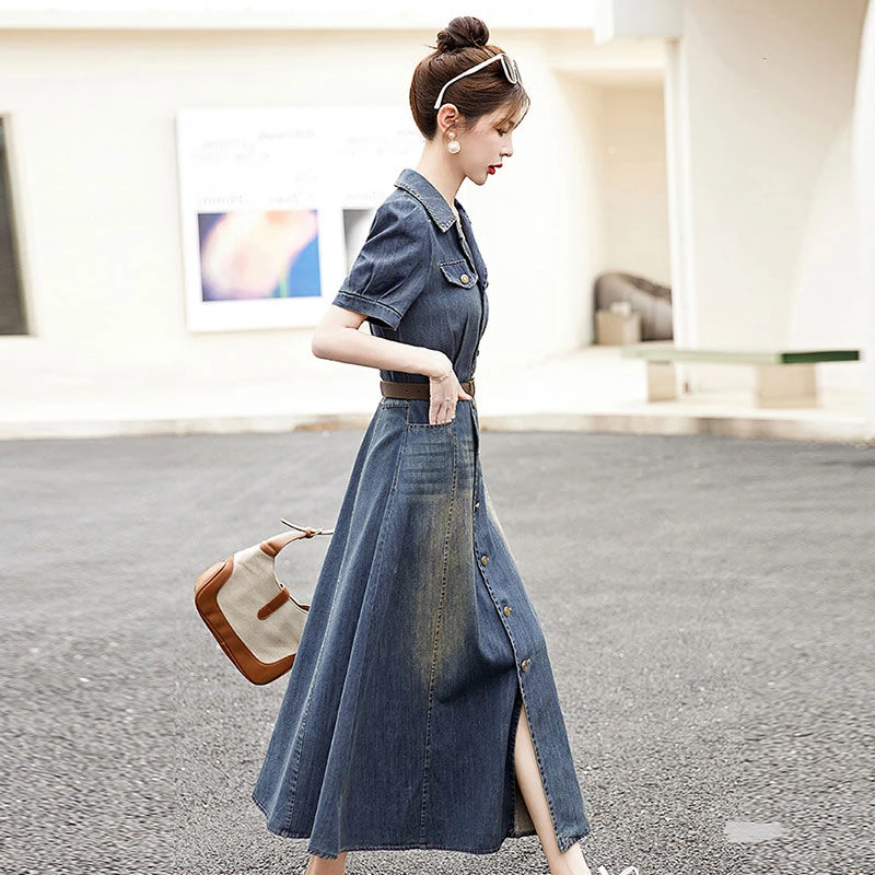 哥弟阿玛施正轻奢高端气质牛仔裙连衣裙女夏季薄款2024新款端庄