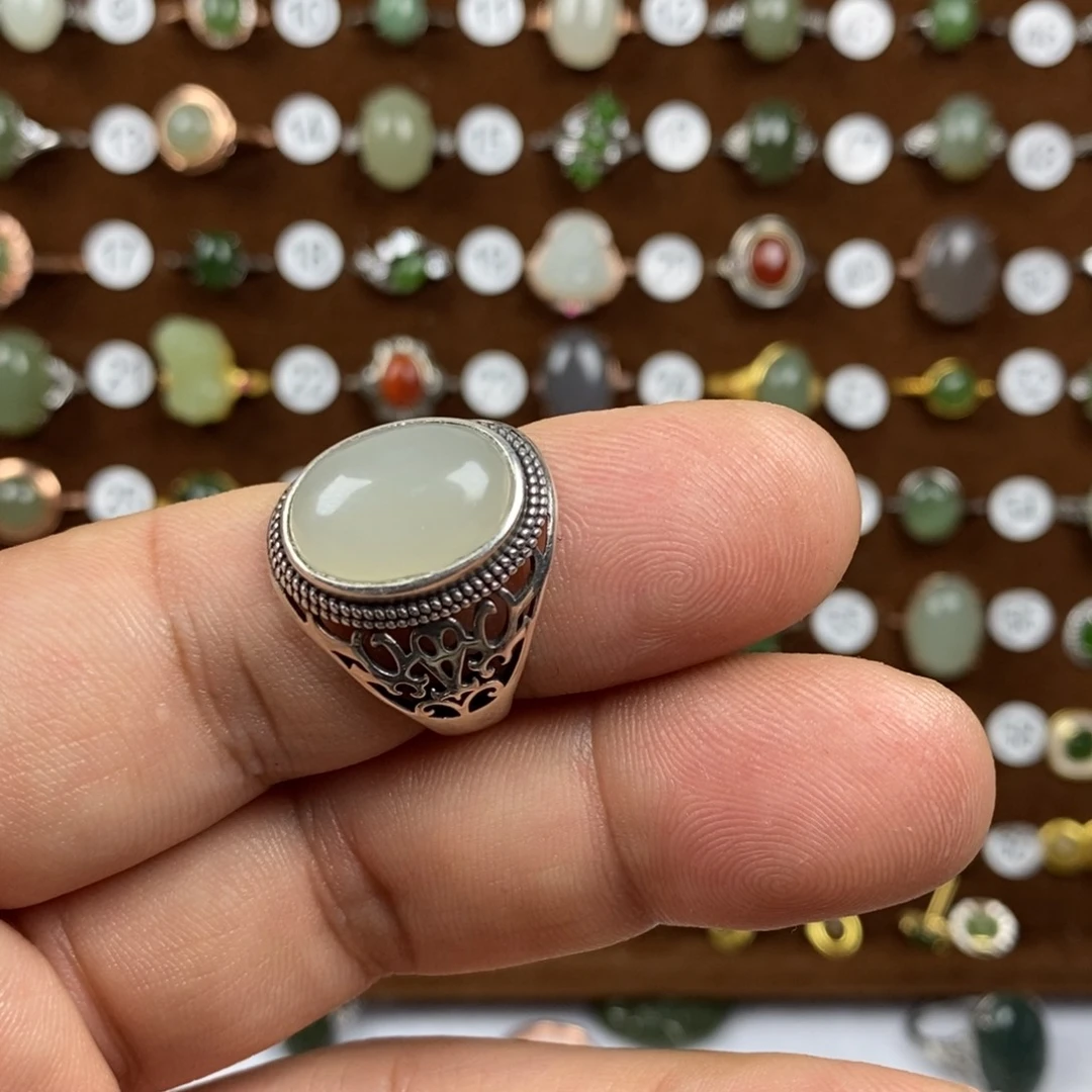 和田玉（青白玉）戒指银S925镶嵌