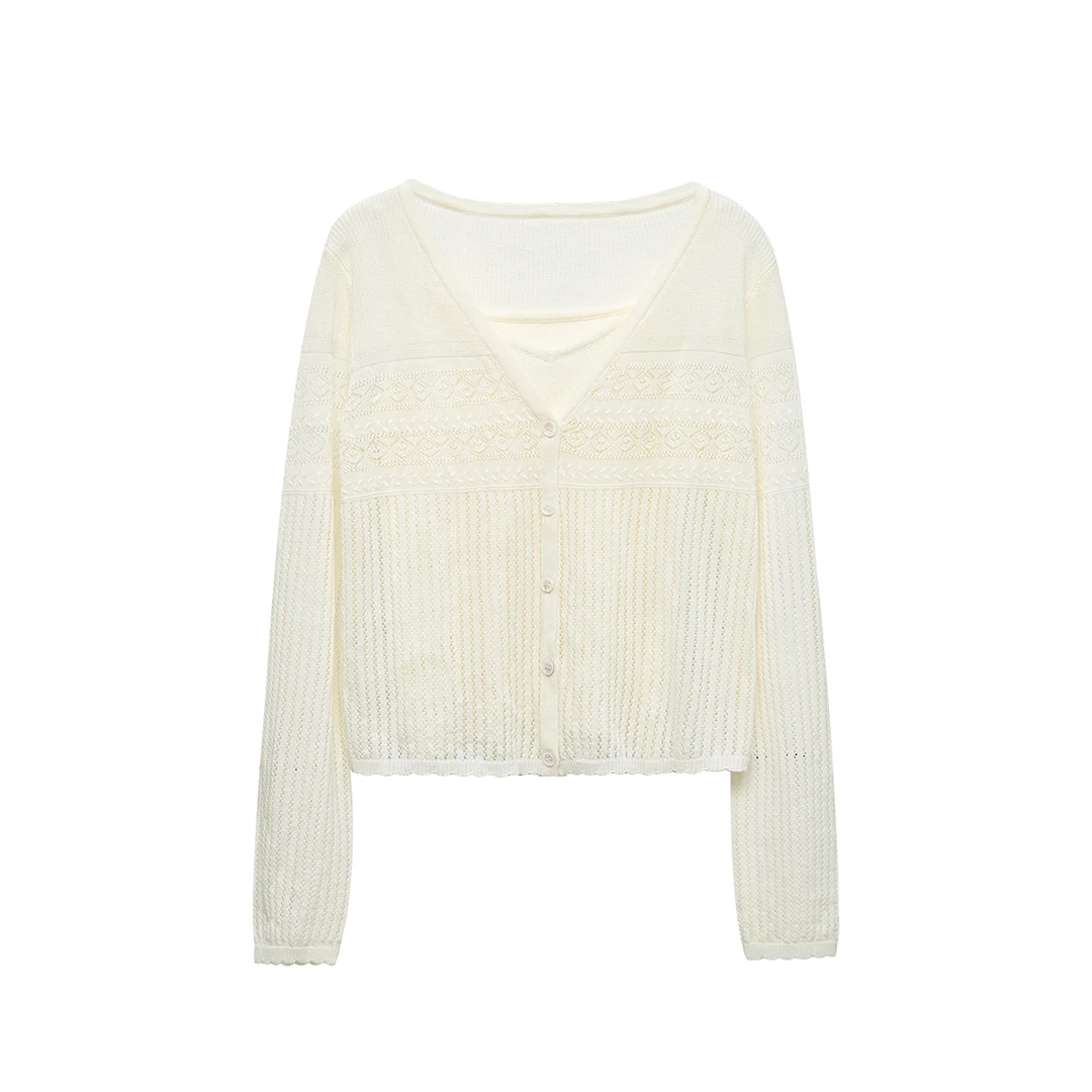 镂空修身型毛针织衫裙子外搭罩衫女装毛衣外搭早秋百搭蕾丝0022