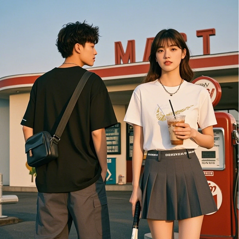 男生夏季纯棉短袖圆领宽松T恤英伦痞帅高级感出行必备休闲百搭