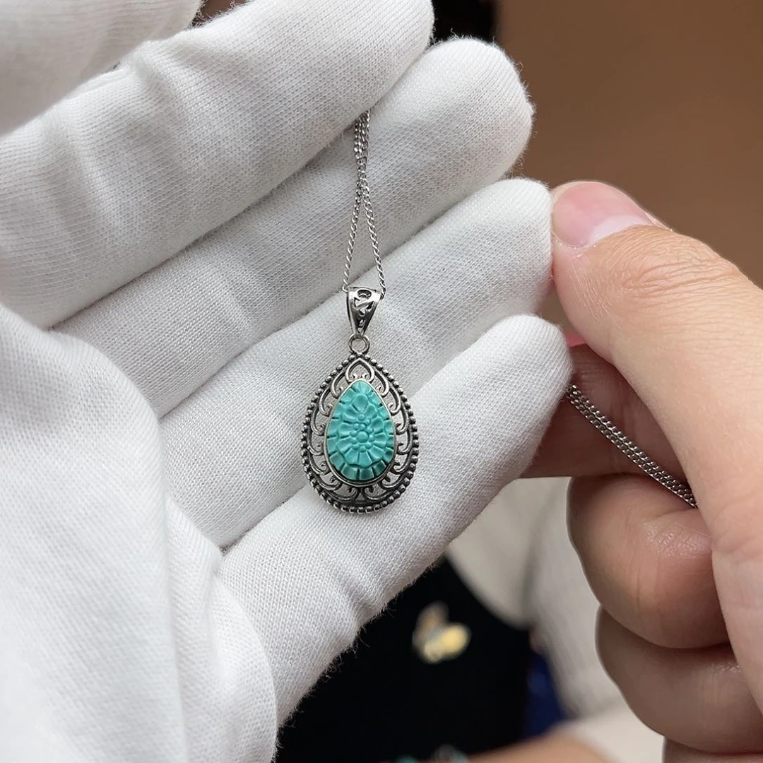 绿松石珠宝奇石银S925镶嵌