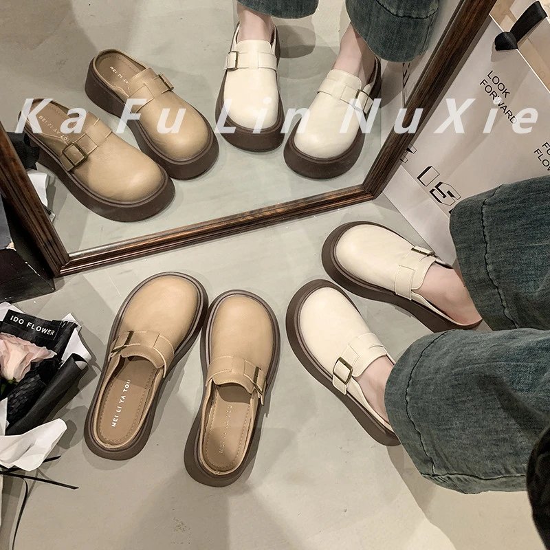 【卡芙琳shoes】懒人厚底包头拖鞋女新款增高外穿一脚蹬休闲配裙子