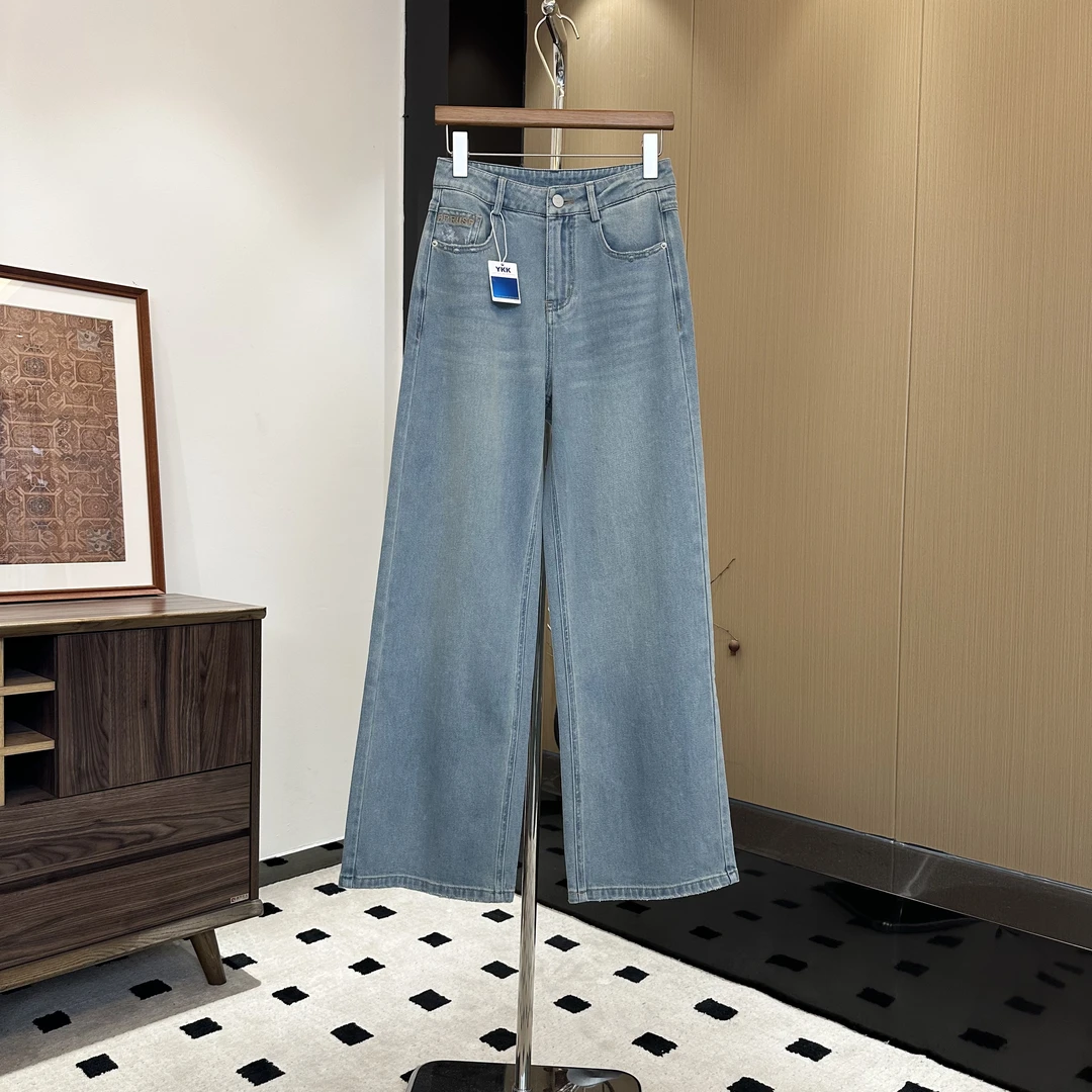 陈邓邓25春夏款【刺绣字母+烫银工艺】显瘦高腰百搭直筒牛仔裤2061