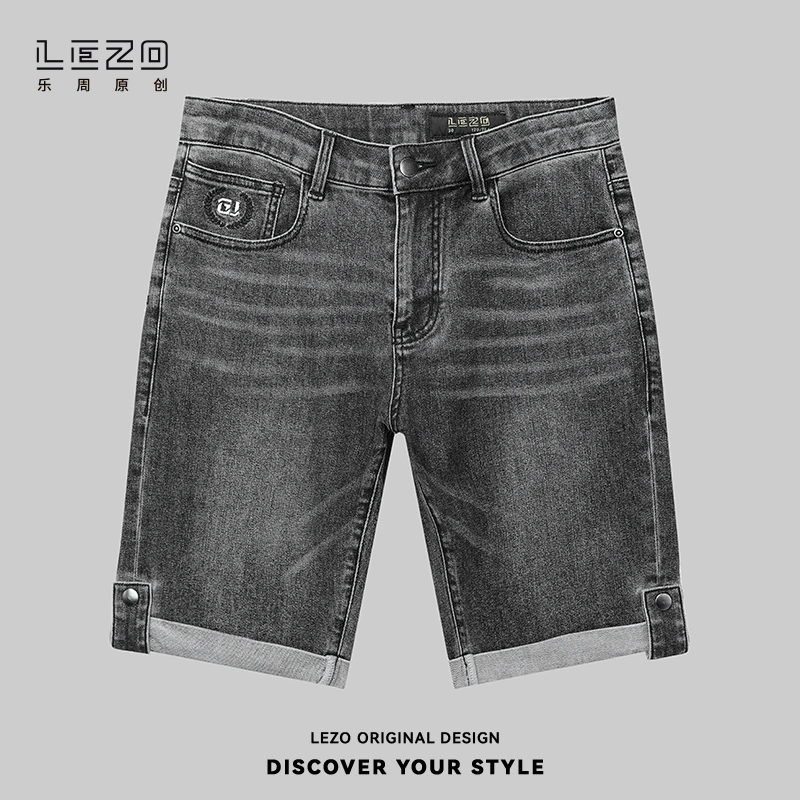 LEZO乐周原创 夏季中裤时尚牛仔五分裤休闲版 925206617黑灰色