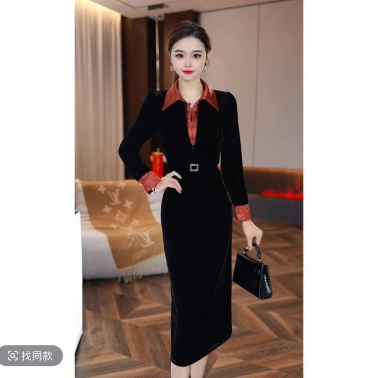 一件代发气质优雅，彰显女性魅力。2025年春季女装连衣裙长款黑色