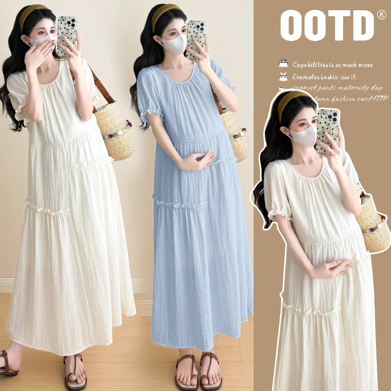孕妇装2025夏装新款韩版小清新甜美宽松显瘦短袖中长款孕妇连衣裙