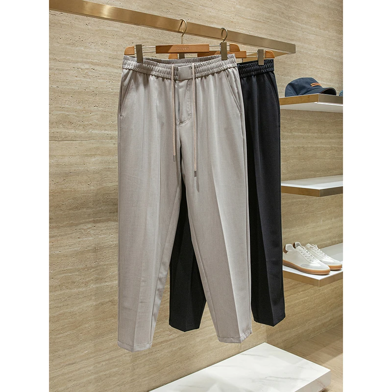 【23000元 BV版】莱赛尔羊毛混纺春夏薄款松紧腰直筒休闲裤男