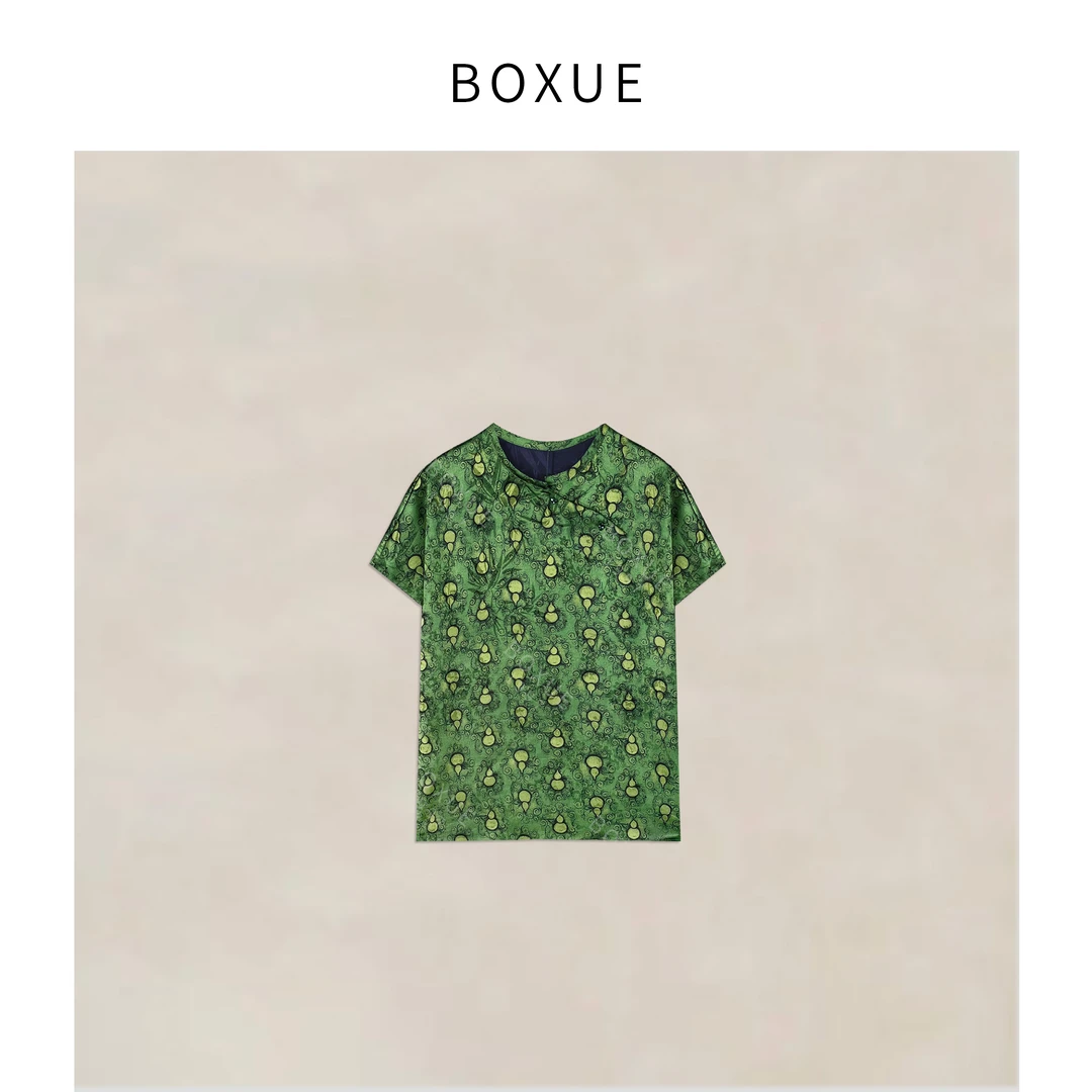 BOXUE“琉璃”2025夏季桑.蚕丝绢纺新中式宝葫芦T恤#250505T1105