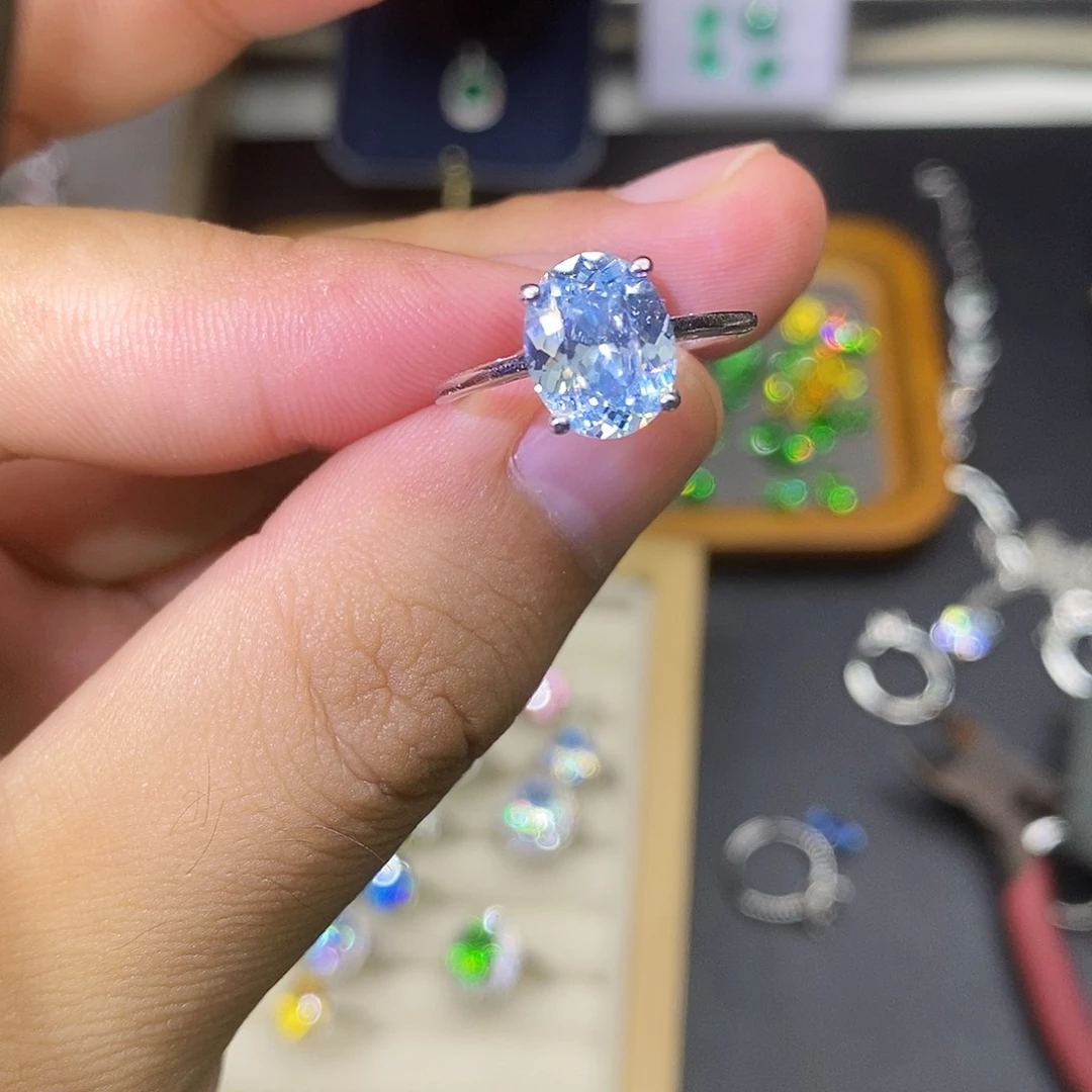 海蓝宝石戒圈银S925镶嵌