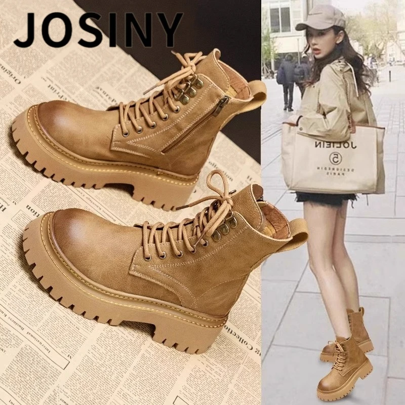 卓诗尼【断码清仓】马丁靴女2025冬季加绒英伦风短靴厚底单靴大黄靴