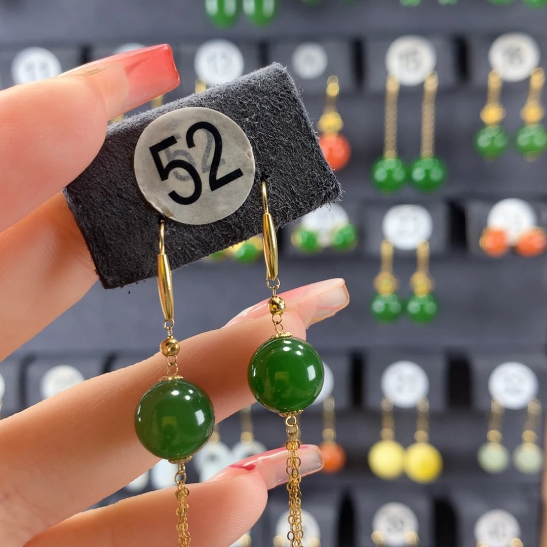 和田玉耳饰18K金镶嵌