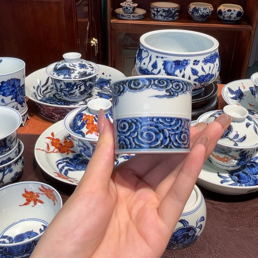 青花雯华堂手绘杯杯