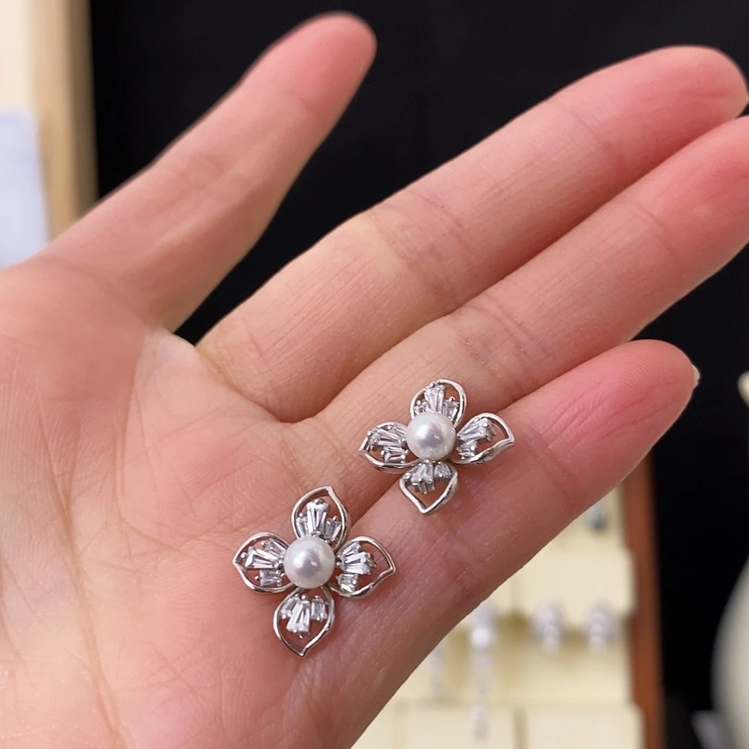 淡水珍珠耳饰银S925镶嵌