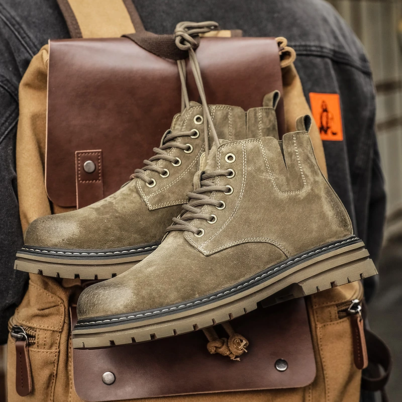 2024新款真皮潮流马丁靴男鞋绒面百搭英伦风中帮短靴工装鞋户外